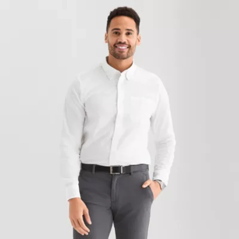 St. John's Bay Poplin Mens Long Sleeve Fitted Slim Fit Button-Down Shirt