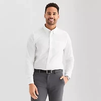 St. John's Bay Poplin Mens Long Sleeve Fitted Slim Fit Button-Down Shirt