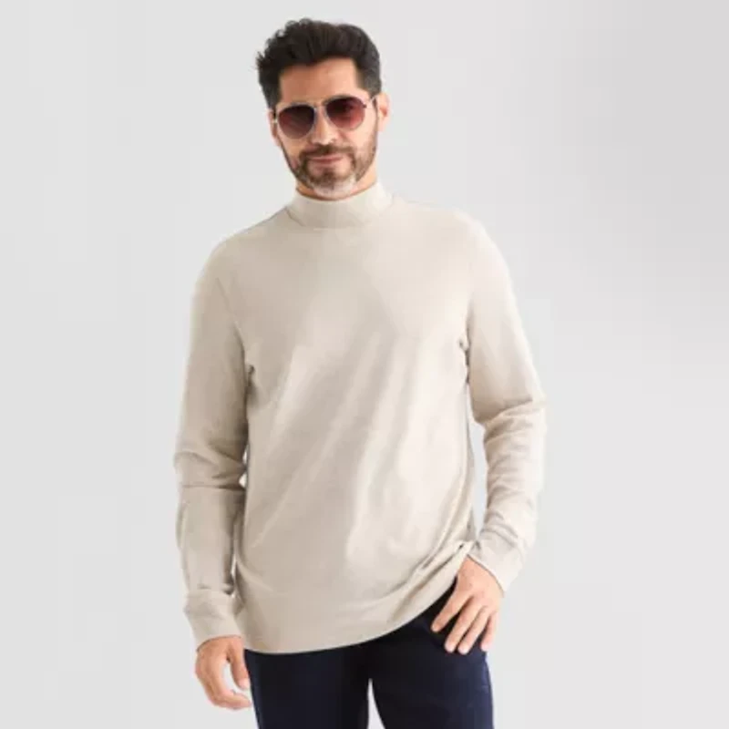 St. John's Bay Interlock Mens Long Sleeve Mock Neck Top