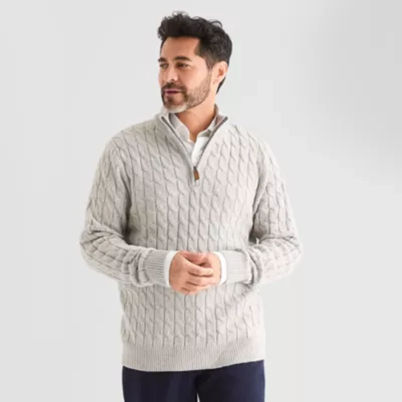 Stafford Mens Mock Neck Long Sleeve Quarter-Zip Pullover Sweater