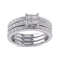 3/8 CT. T.W Diamond 10K White Gold Multi-Top Bridal Ring Set