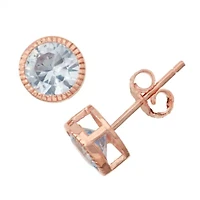 Lab Created Aquamarine 14K Rose Gold Over Silver Stud Earrings