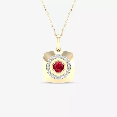 Mens 1/6 CT. T.W. Lead Glass-Filled Red Ruby 10K Gold Square 18 Inch Pendant Necklace