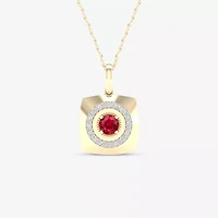 Mens 1/6 CT. T.W. Lead Glass-Filled Red Ruby 10K Gold Square 18 Inch Pendant Necklace