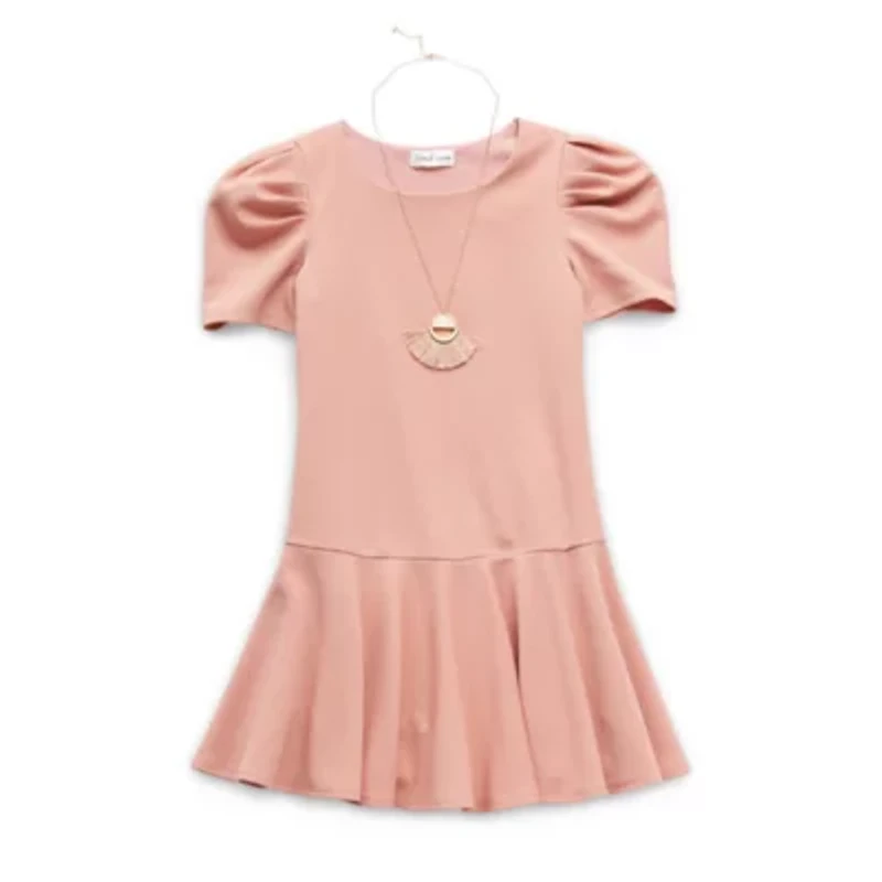 Emerald Sundae Big Kid Girls Short Sleeve Puffed Sleeve Drop Waist Dress