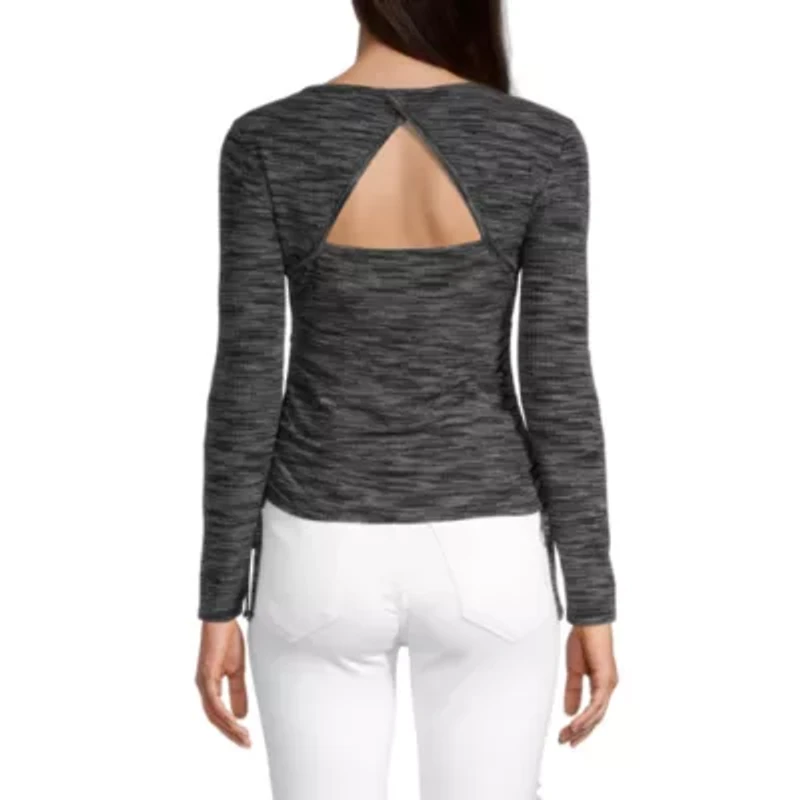 by&by Juniors Womens Round Neck Long Sleeve Top