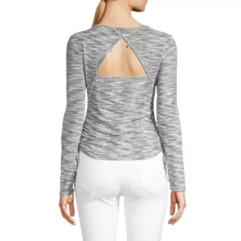 by&by Juniors Womens Round Neck Long Sleeve Top
