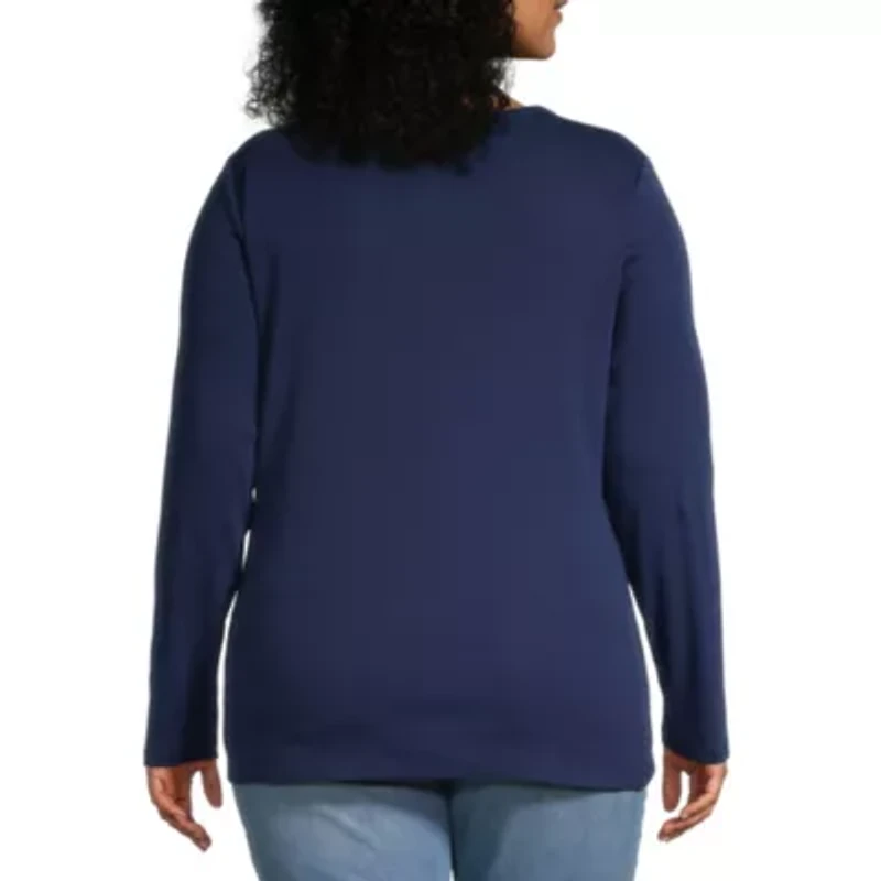 St. John's Bay Womens Crew Neck Long Sleeve Plus T-Shirt