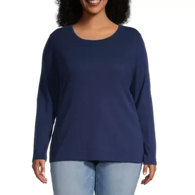 St. John's Bay Womens Crew Neck Long Sleeve Plus T-Shirt
