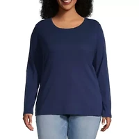 St. John's Bay Womens Crew Neck Long Sleeve Plus T-Shirt