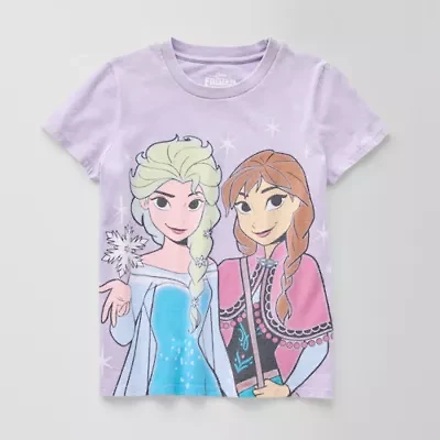 Disney Collection Little & Big Kid Girls Crew Neck Short Sleeve Regular Fit Frozen Graphic T-Shirt