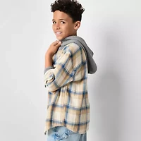 Thereabouts Little & Big Kid Boys Hooded Long Sleeve Hooded Regular Fit Flannel Shirt