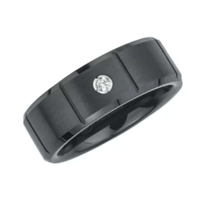 Mens 8mm Diamond-Accent Black Stainless Steel & Ceramic Wedding Band