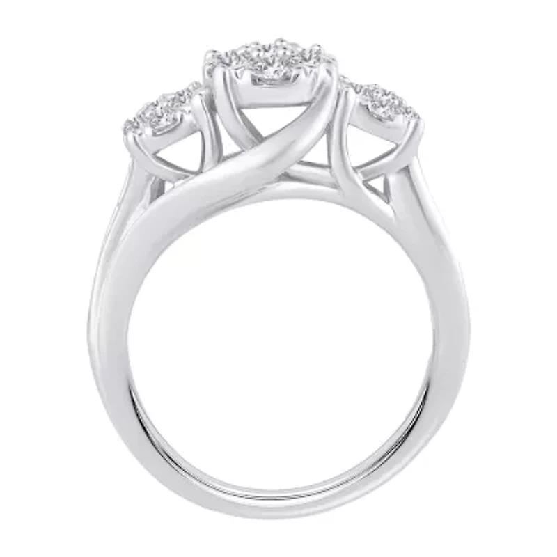 Womens 1 CT. T.W. Natural White Diamond 10K Gold Round Halo Engagement Ring