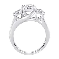 Womens 1 CT. T.W. Natural White Diamond 10K Gold Round Halo Engagement Ring