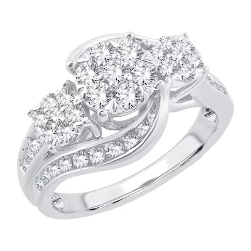Womens 1 CT. T.W. Natural White Diamond 10K Gold Round Halo Engagement Ring
