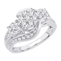 Womens 1 CT. T.W. Natural White Diamond 10K Gold Round Halo Engagement Ring