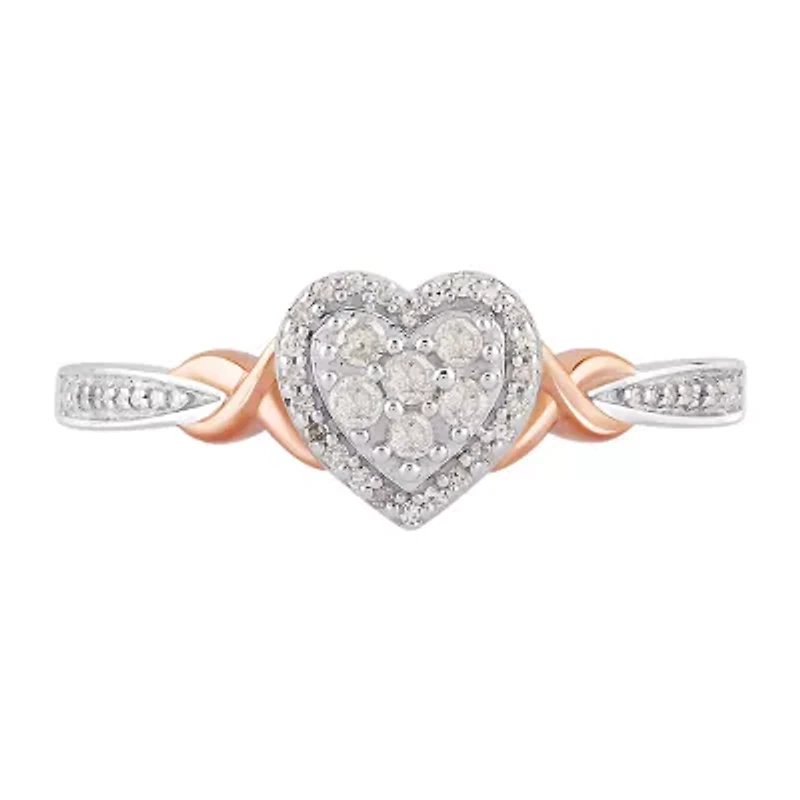 Promise My Love Womens 1/6 CT. T.W. Natural White Diamond Sterling Silver Heart Promise Ring