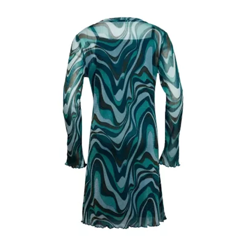 Knit Works Little & Big Kid Girls Power Mesh Long Sleeve Fitted Sleeve A-Line Dress