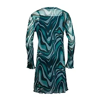 Knit Works Little & Big Kid Girls Power Mesh Long Sleeve Fitted Sleeve A-Line Dress