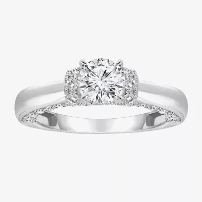 (I / I1) Womens 2 CT. T.W. Lab Grown White Diamond 10K Gold or 14K Round Side Stone Engagement Ring