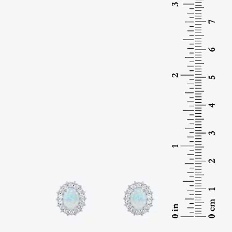 Lab Created White Opal Sterling Silver 12.7mm Oval Stud Earrings