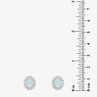 Lab Created White Opal Sterling Silver 12.7mm Oval Stud Earrings