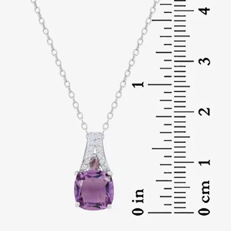 Womens Genuine Purple Amethyst Sterling Silver 18 Inch Pendant Necklace