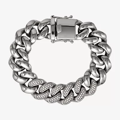 Shaquille O'Neal XLG Mens Stainless Steel 9 Inch Solid Curb Chain Bracelet