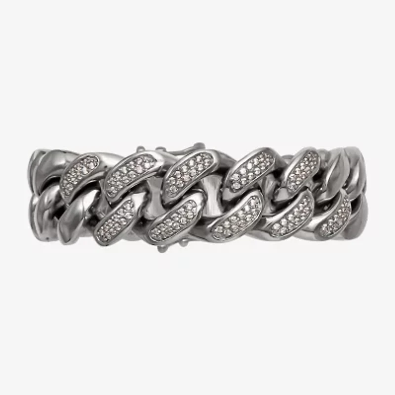 Shaquille O'Neal XLG Mens Stainless Steel 9 Inch Solid Curb Chain Bracelet