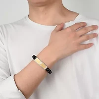 Mens Yellow Gold IP Stainless Steel Black 10mm Beaded Bracelet