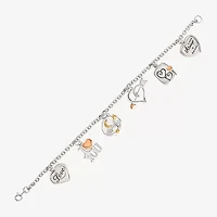 Tri-Tone Sterling Silver Love Heart Charm Bracelet