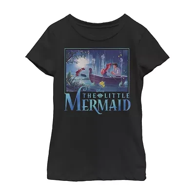 Disney Collection Little & Big Kid Girls Crew Neck Short Sleeve Regular Fit Ariel The Mermaid Graphic T-Shirt
