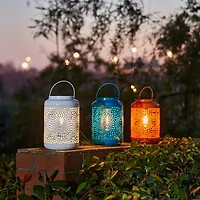 Glitzhome 8.75" White Metal Cutout Lanterns