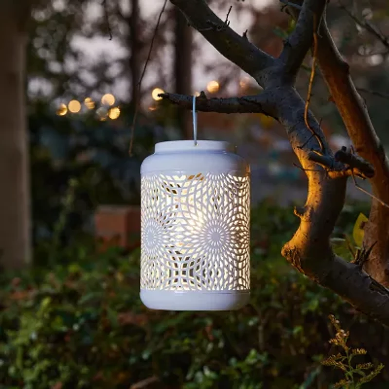 Glitzhome 8.75" White Metal Cutout Lanterns