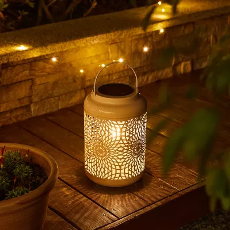 Glitzhome 8.75" White Metal Cutout Lanterns