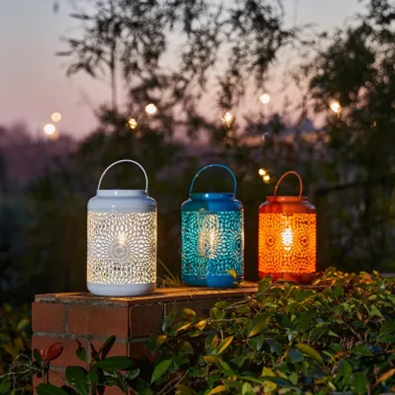 Glitzhome 8.75" Orange Metal Cutout Lanterns