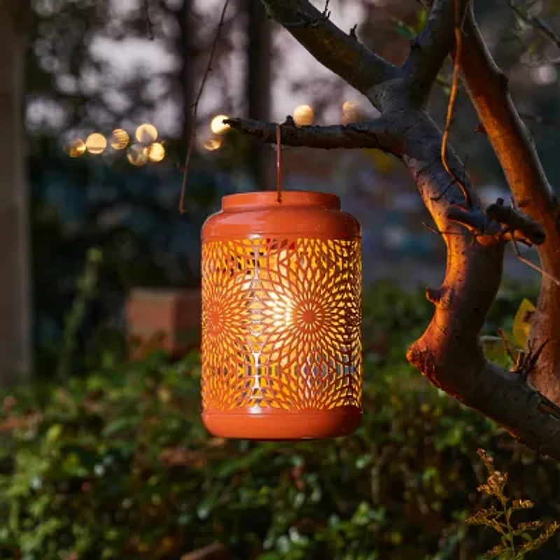 Glitzhome 8.75" Orange Metal Cutout Lanterns