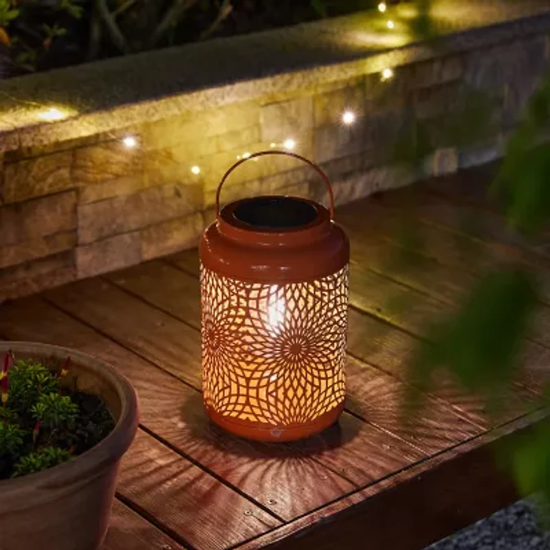 Glitzhome 8.75" Orange Metal Cutout Lanterns