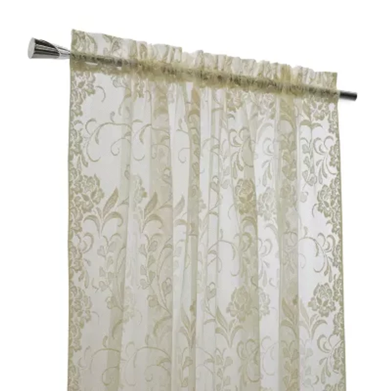 Limoges Rod Pocket Embroidered Sheer Single Curtain Panel