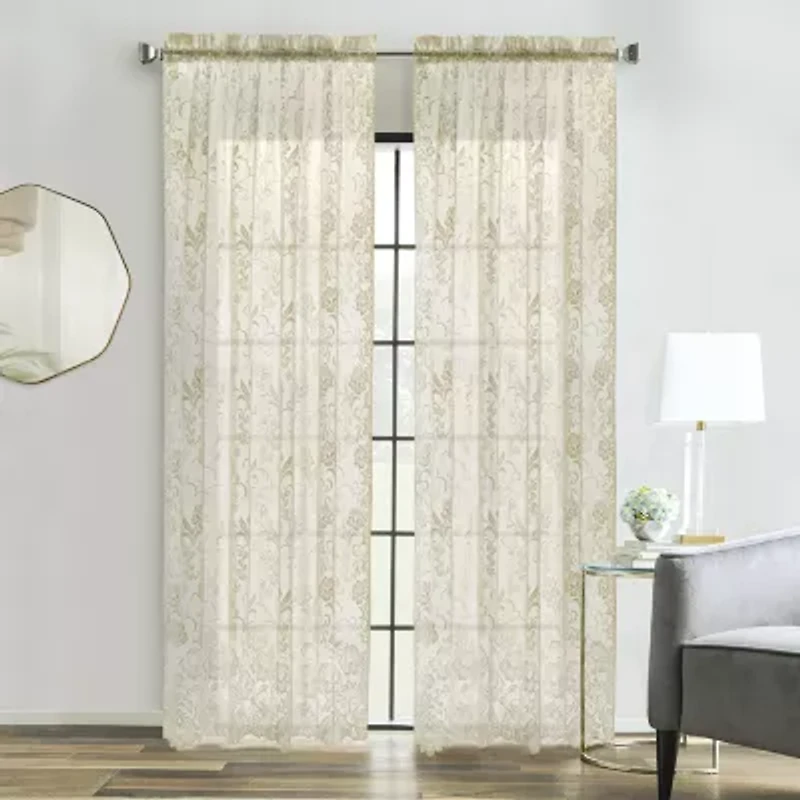Limoges Rod Pocket Embroidered Sheer Single Curtain Panel