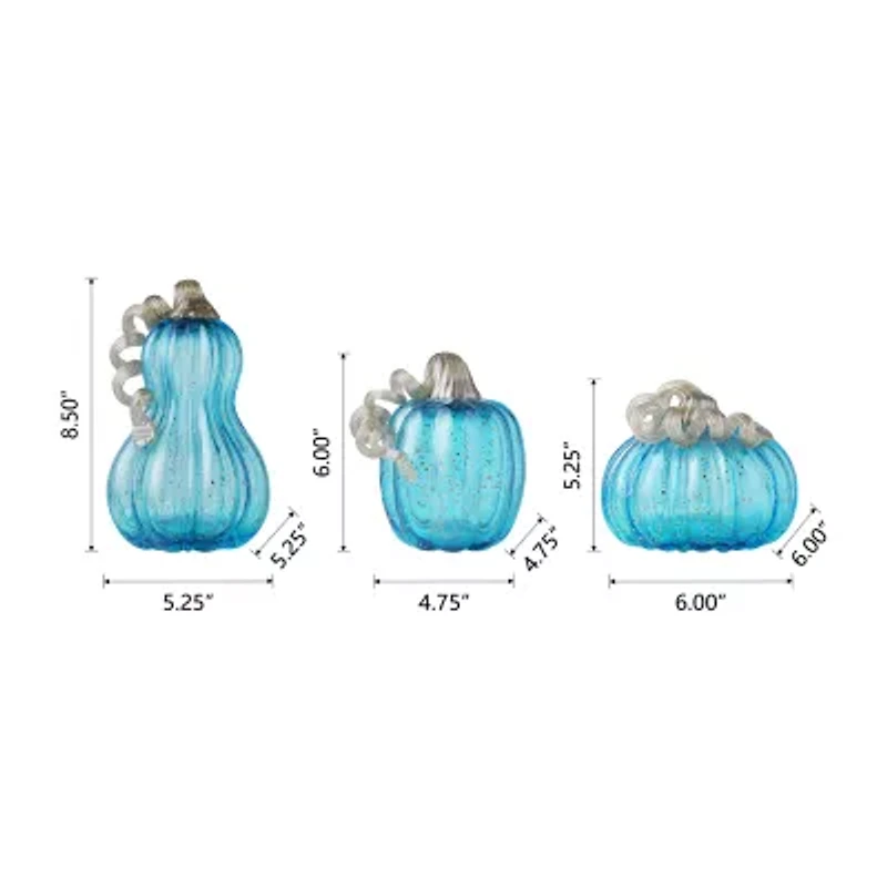 Glitzhome Blue Glass Pumpkin 3-pc. Thanksgiving Tabletop Decor