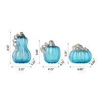 Glitzhome Blue Glass Pumpkin 3-pc. Thanksgiving Tabletop Decor