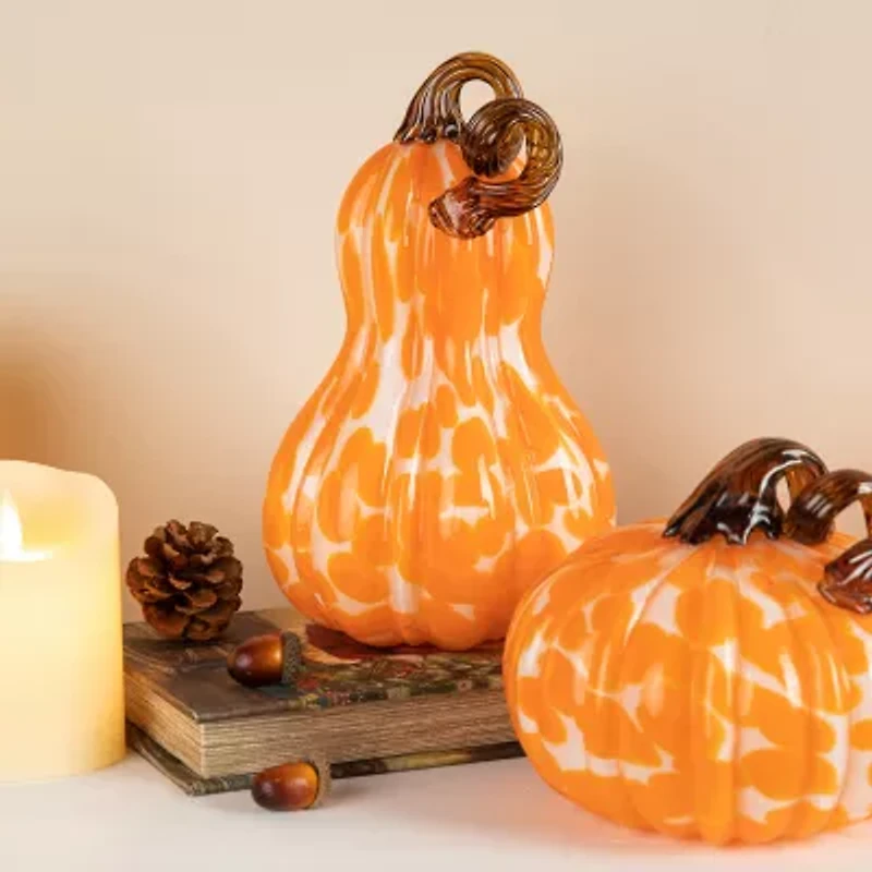 Glitzhome Orange Glass Pumpkin And Gourd 3-pc. Thanksgiving Tabletop Decor