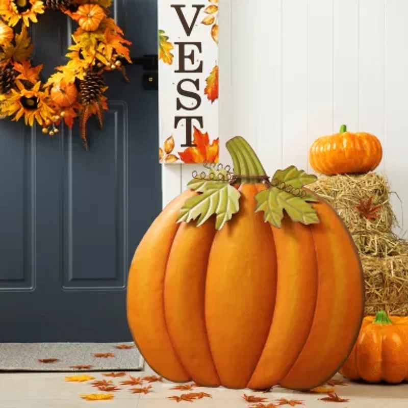Glitzhome Fall Oversized Metal Pumpkin Thanksgiving Yard Art