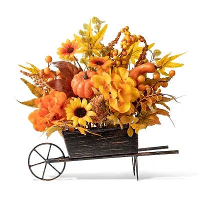 Glitzhome Fall Floral Cart Centerpiece Christmas Tabletop Decor
