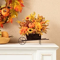 Glitzhome Fall Floral Cart Centerpiece Christmas Tabletop Decor
