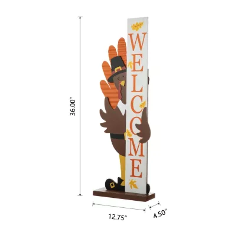 Glitzhome Harvest Wooden Turkey Welcome Thanksgiving Porch Sign