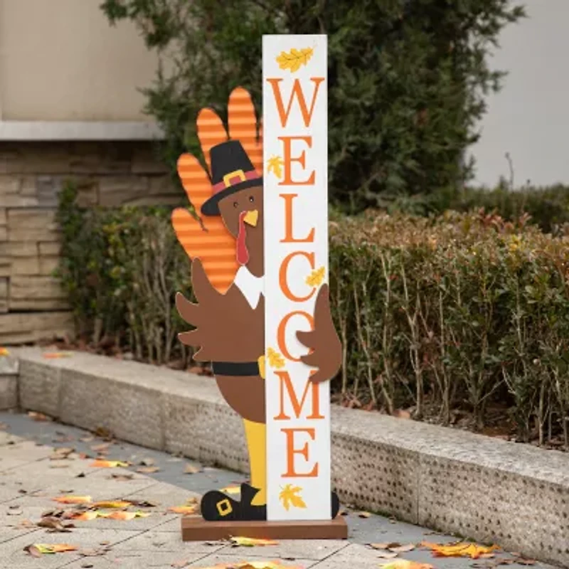 Glitzhome Harvest Wooden Turkey Welcome Thanksgiving Porch Sign