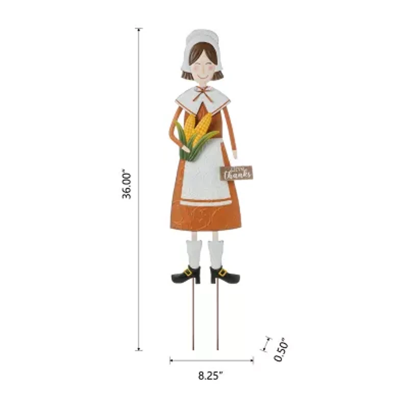 Glitzhome Metal Harvest Pilgrim Girl Thanksgiving Yard Art